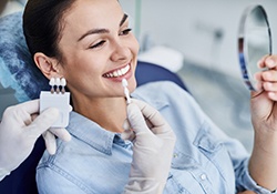 Smiling patient at consultation for cosmetic dentistry in Green Hills