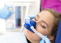 Woman relaxing with nitrous oxide sedation in Nashville 