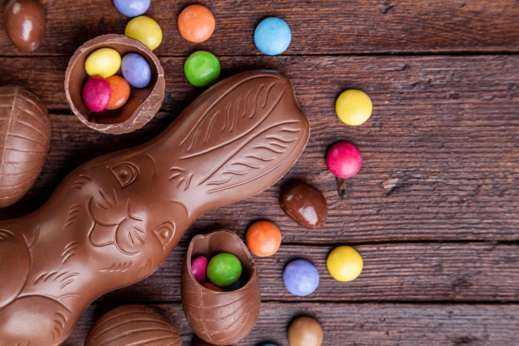 Easter candy lying on table